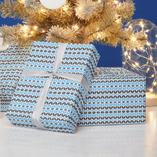 Moderne blaue und dunkelgraue Fischgrät-Geometrie Geschenkpapier