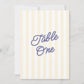 Moderne blaue und gelbe gestreifte Hochzeitstisch- Einladung (Vorderseite)
