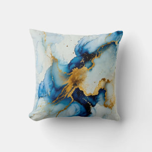 Moderne blaue und goldene abstrakte Wurfkissen mit Kissen