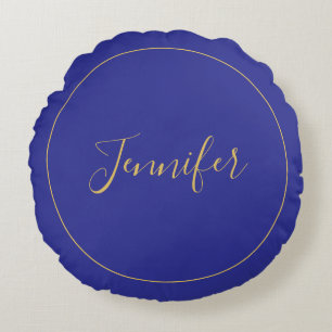 Moderne Blaue und Goldene Kalligrafie Einfach Einz Rundes Kissen