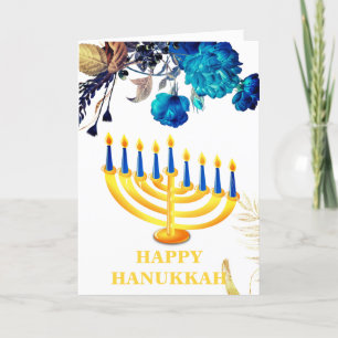 Moderne blaue und goldene Menora Frohes Chanukka H Feiertagskarte