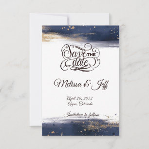 Moderne blaue und goldene Pinselstriche retten das Save The Date
