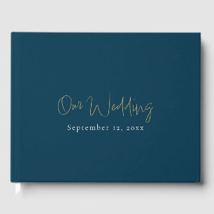 Moderne blaue und goldene Schrift, minimalistische Gästebuch