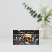 Moderne blaue und goldene Skull-Schmetterlinge Tat Visitenkarte (Stehend Vorderseite)