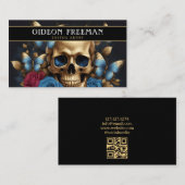 Moderne blaue und goldene Skull-Schmetterlinge Tat Visitenkarte (Vorne/Hinten)