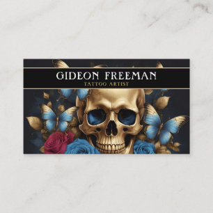 Moderne blaue und goldene Skull-Schmetterlinge Tat Visitenkarte
