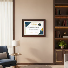 Moderne blaue und goldene Urkunde der Wertschätzun Poster