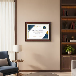 Moderne blaue und goldene Urkunde der Wertschätzun Poster
