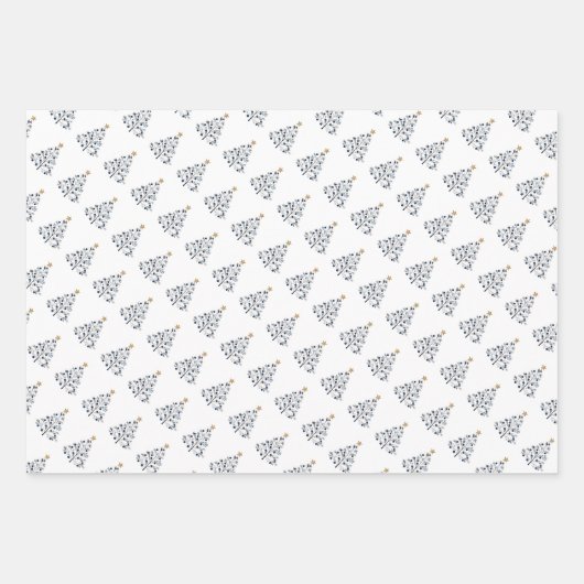 Moderne blaue und goldene Weihnachtsbäume Geschenkpapier Set (Vorderseite 2)