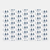 Moderne blaue und goldene Weihnachtsbäume Geschenkpapier Set (Vorderseite)