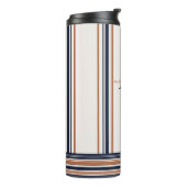 Moderne blaue und goldene weiße Streifen Thermosbecher (Nach links gedreht)