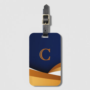Moderne Blaue und Goldene Wellen-Monogramm-Design Gepäckanhänger