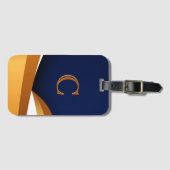 Moderne Blaue und Goldene Wellen-Monogramm-Design Gepäckanhänger (Vorderseite (Horizontal))