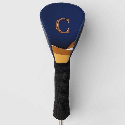 Moderne Blaue und Goldene Wellen-Monogramm-Design Golf Headcover (Vorderseite)