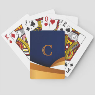 Moderne Blaue und Goldene Wellen-Monogramm-Design Spielkarten