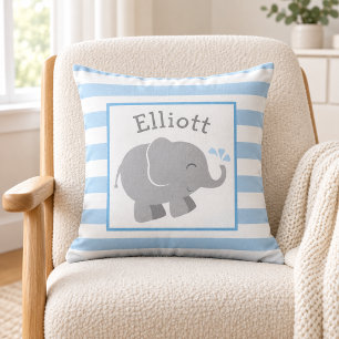Moderne blaue und graue Elefantenmonogramm Kissen