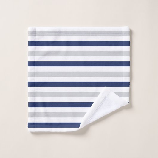 Moderne blaue und graue Streifen Badhandtuch Set (Waschlappen)