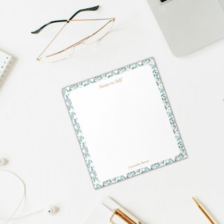 Moderne blaue und grüne botanische Grenze Notizblock