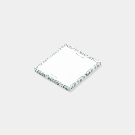 Moderne blaue und grüne botanische Grenzklemme Post-it Klebezettel (angewinkelt)