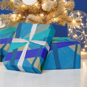 Moderne blaue und grüne Linien geometrisch Abstrak Geschenkpapier