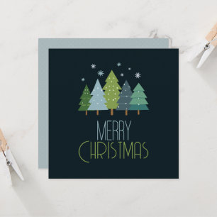 Moderne blaue und grüne Weihnachtsbaumflat Karte