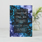 Moderne, blaue und Lila Bokeh-Hochzeitseinladung Einladung (Stehend Vorderseite)