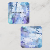 moderne blaue und lila Wasserfarbe abstrakt Quadratische Visitenkarte (Vorne/Hinten)