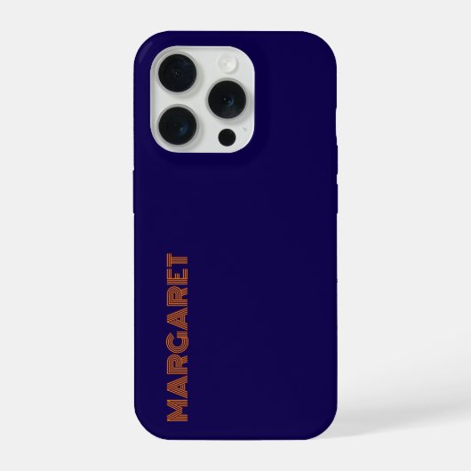 Moderne blaue und orange personalisierte Name Hand iPhone Hülle (Rückseite)