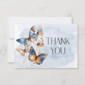 Moderne blaue und rostfarbene Schmetterlinge Hochz Dankeskarte (Vorderseite)