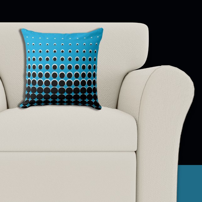 Moderne blaue und schwarze Halftone Punkte Kissen (Pillow, Blue and Black Halftone Pattern)
