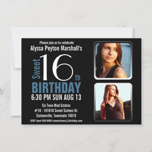 Moderne Blaue und schwärzen 2 Party des Einladung (Vorderseite)