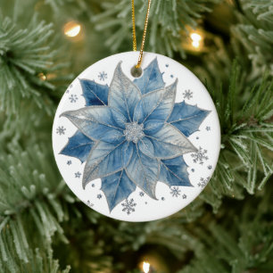 Moderne blaue und silberne Weihnachtsstern-Weihnac Keramik Ornament