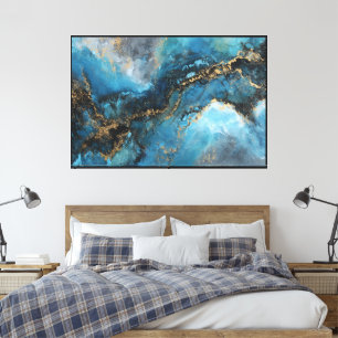 Moderne Blaue und Weiße Abstrakte Leinwand
