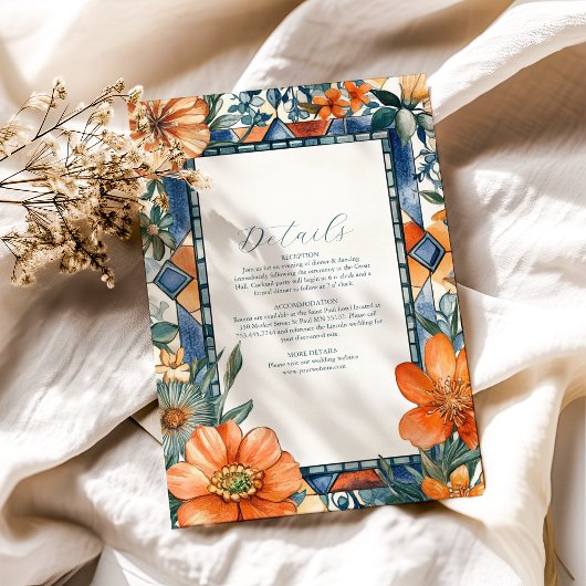 Moderne, blaue und weiße, blühende mediterrane Fli Begleitkarte