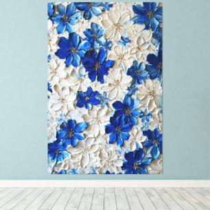 Moderne blaue und weiße florale abstrakte Wandkuns Leinwanddruck