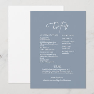 Moderne blaue und weiße florale Hochzeitsdetails Einladung