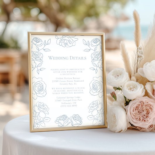 Moderne, blaue und weiße französische Rose Hochzei