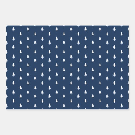 Moderne blaue und weiße frohe Weihnachtsbaumen Ren Geschenkpapier Set (Vorderseite 3)