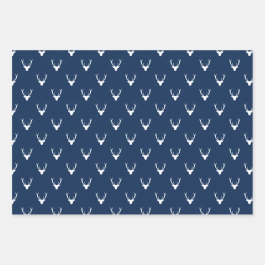 Moderne blaue und weiße frohe Weihnachtsbaumen Ren Geschenkpapier Set (Vorderseite 2)