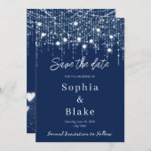 Moderne blaue und weiße Hangleuchten Save the Date Einladung (Vorne/Hinten)