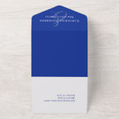 Moderne blaue und weiße Hochzeiten All In One Einladung (Außenbereich)