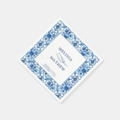 Moderne blaue und weiße mediterrane Hochzeit Serviette (Ecke)