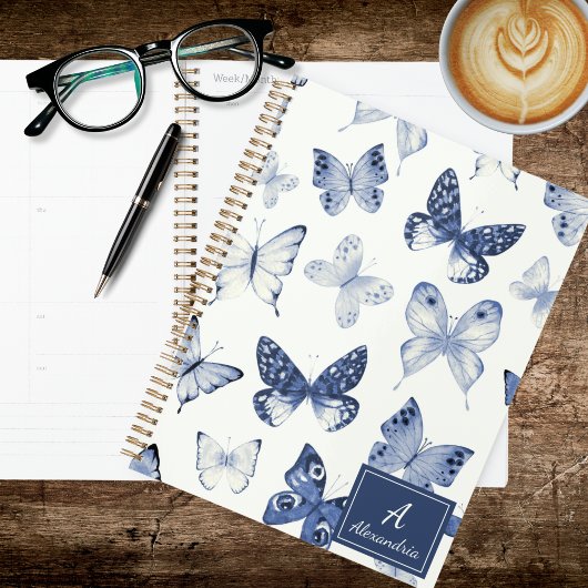 Moderne Blaue und Weiße Schmetterlinge Planer