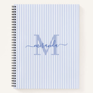 Moderne blaue und weiße Streifen mit Monogramm-Nam Notizblock