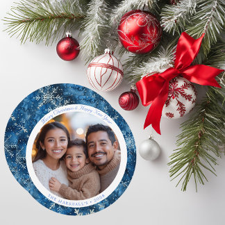 Moderne blaue Vintage-Schneeflocken-Weihnachtskart Feiertagskarte