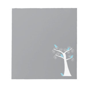 Moderne Blaue Vögel auf einem fantastischen weißen Notizblock