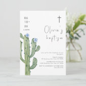 Moderne Blaue Wasserfarbe Cuctus Blumenkreuz Einladung (Stehend Vorderseite)