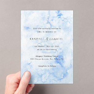 Moderne Blaue Wasserfarbe Elegante Hochzeit Acryleinladungen