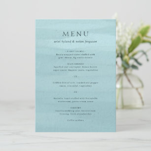 Moderne Blaue Wasserfarbe Elegante Hochzeit Menükarte