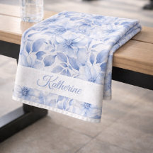 Moderne Blaue Wasserfarbe-Floral Muster Name Sport